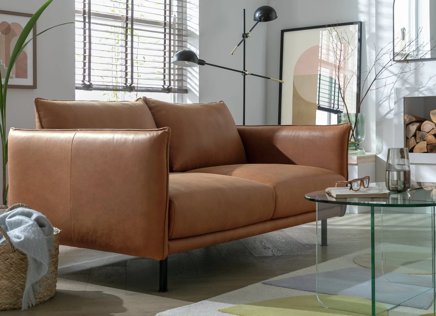 Habitat Moore Leather 2 Seater Sofa - Tan - Image 2