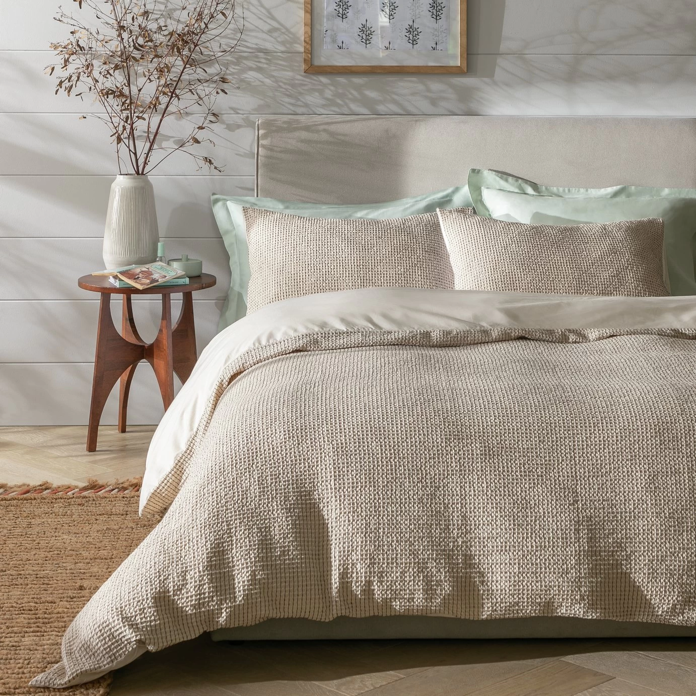 Habitat Cotton Contrast Waffle Beige Bedding Set - Single