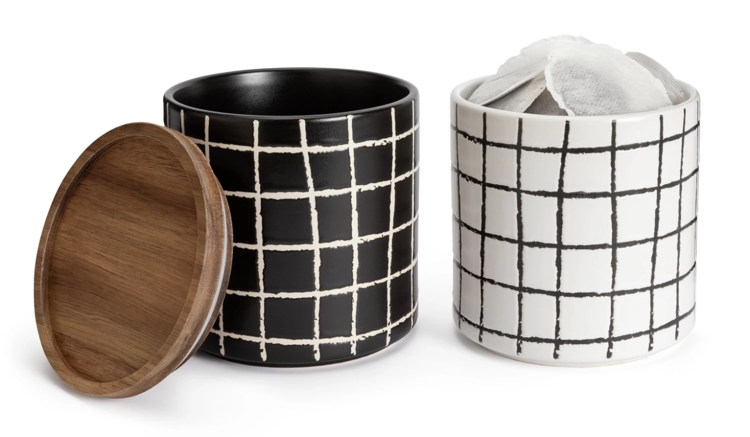 Habitat Grid Pack Of 2 Ceramic Canister - Black And White - Image 4