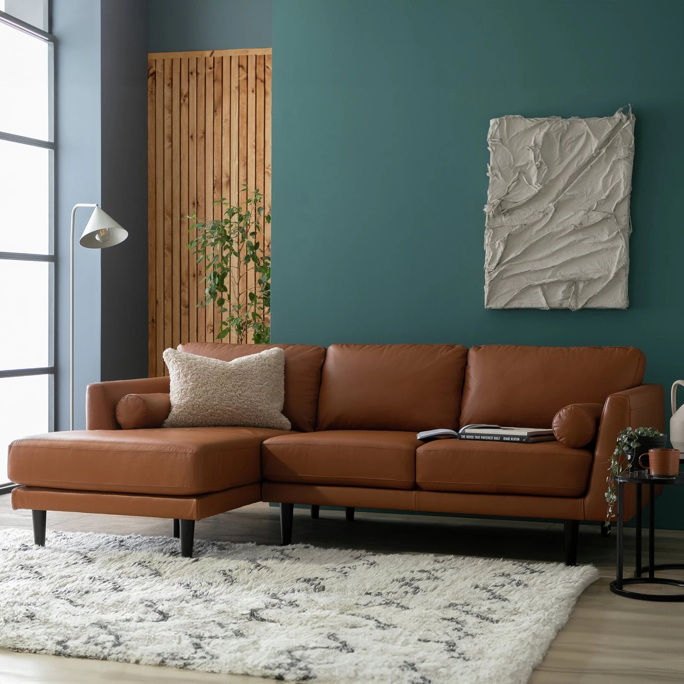 Habitat Jackson Leather Left Corner Chaise Sofa - Tan - Image 2