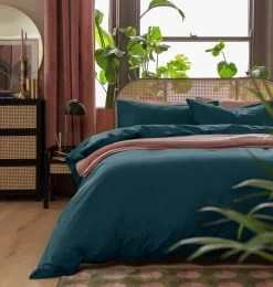 Habitat Linen Look Cotton Plain Teal Bedding Set - Single