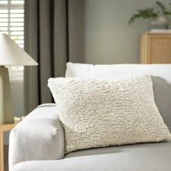 Habitat Faux Shearling Cushion - Oatmeal - 60X40cm