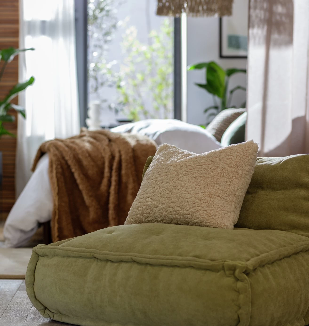 Habitat Faux Shearling Cushion - Oatmeal - 60X40cm - Image 2