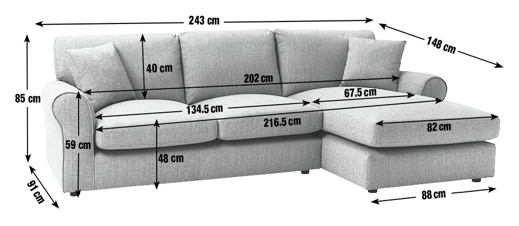 Habitat Lisbon Fabric Right Hand Corner Chaise Sofa-Charcoal - Image 3