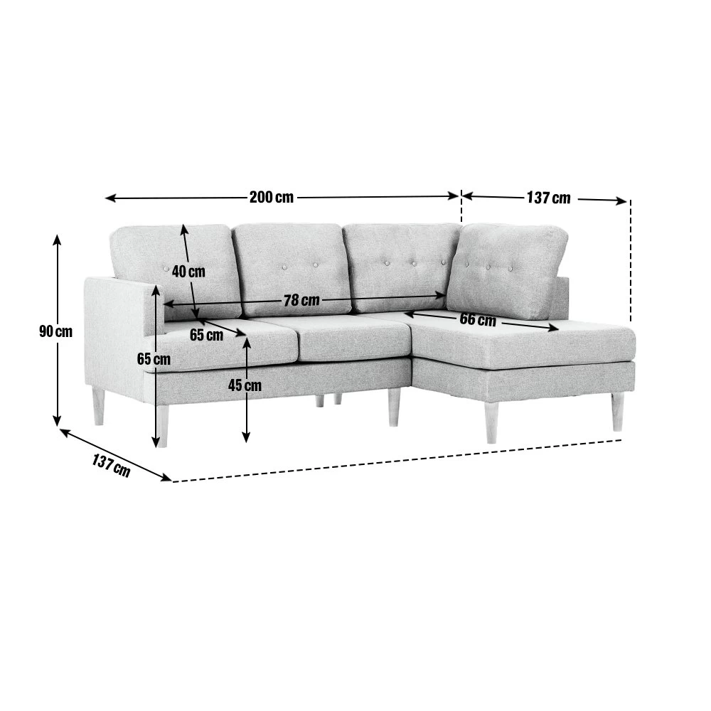 Habitat Joshua Fabric Corner Chaise Sofa - Light Grey - Image 9