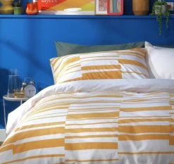 Habitat Stripe Mustard & White Bedding Set - Single