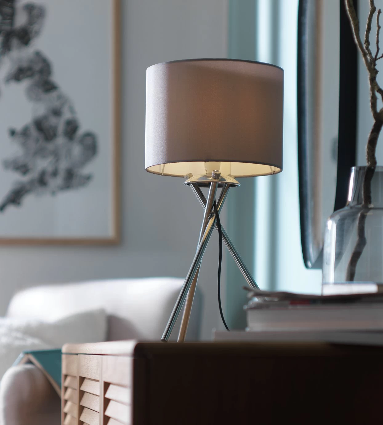 Habitat Tripod Table Lamp - Grey And Chrome - Image 2