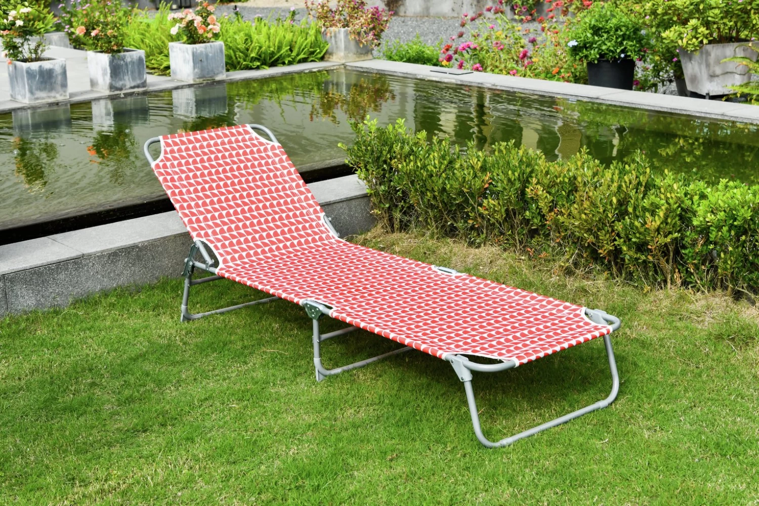 Habitat Folding Metal Sun Lounger - Geo Orange - Image 2