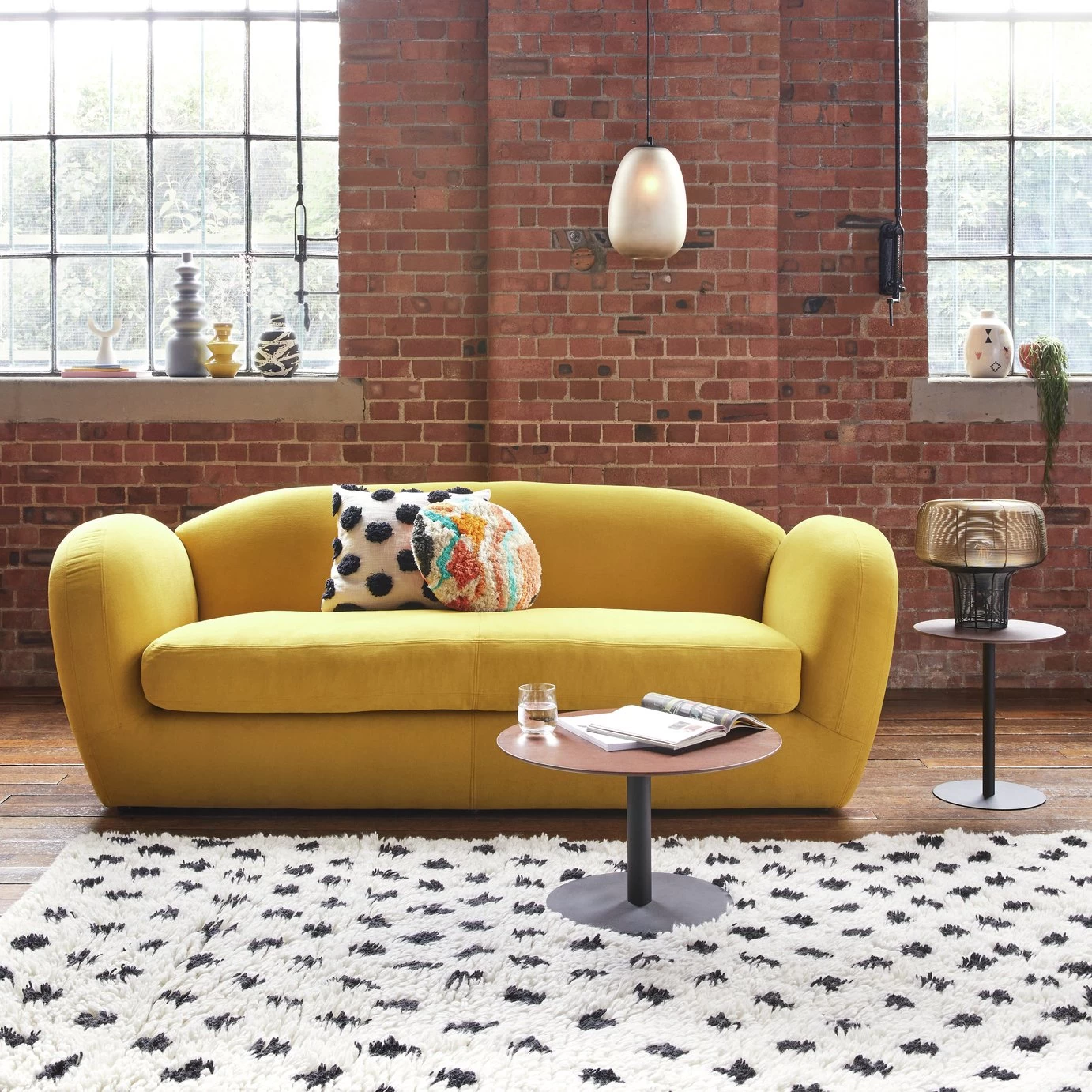 Habitat Layla Velvet 3 Seater Sofa - Yellow - Image 3
