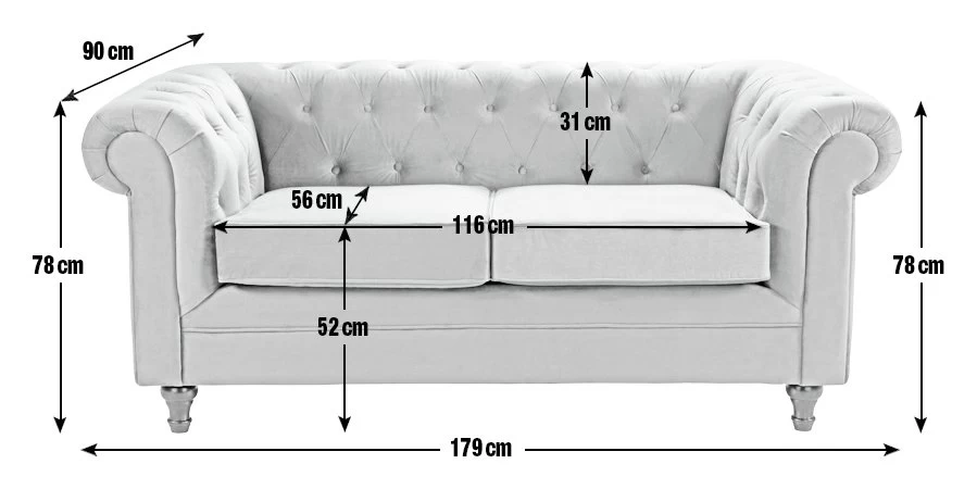Habitat Chesterfield Velvet 2 Seater Sofa - Light Grey - Image 4