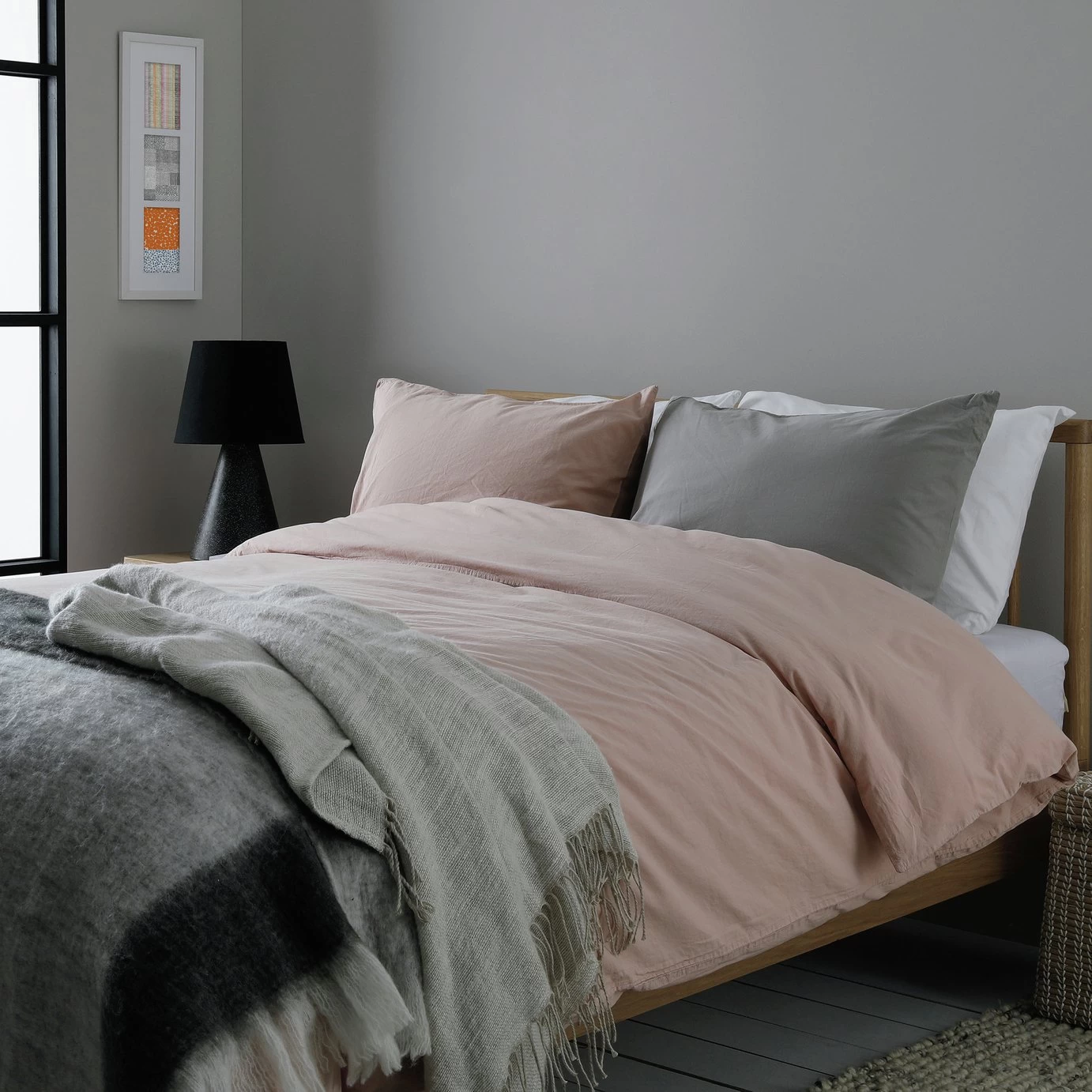 Habitat Washed Plain Pink Fitted Sheet - Double - Image 2