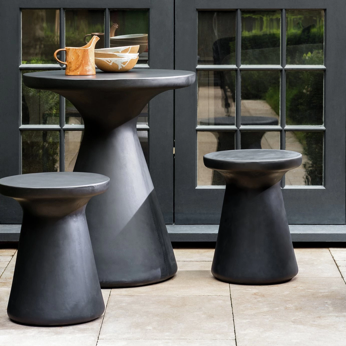 Habitat Milton 2 Seater Fibrestone Garden Bistro Set - Black - Image 2