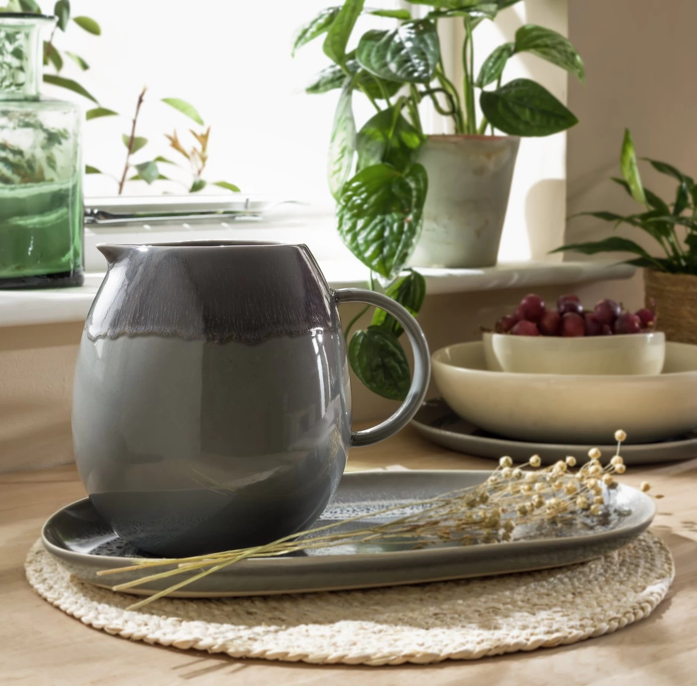 Habitat Evora Stoneware Jug - Green - Image 2