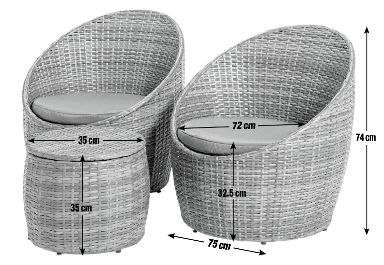 Habitat 2 Seater Wicker Garden Barrel Bistro Set - Grey - Image 3