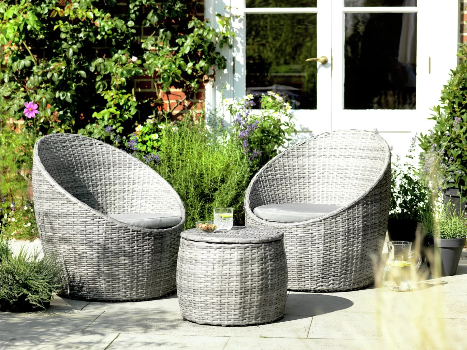 Habitat 2 Seater Wicker Garden Barrel Bistro Set - Grey - Image 2