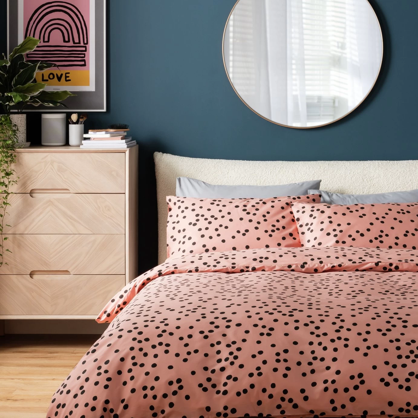 Habitat Cotton Dot Penny Pink & Black Bedding Set - Single