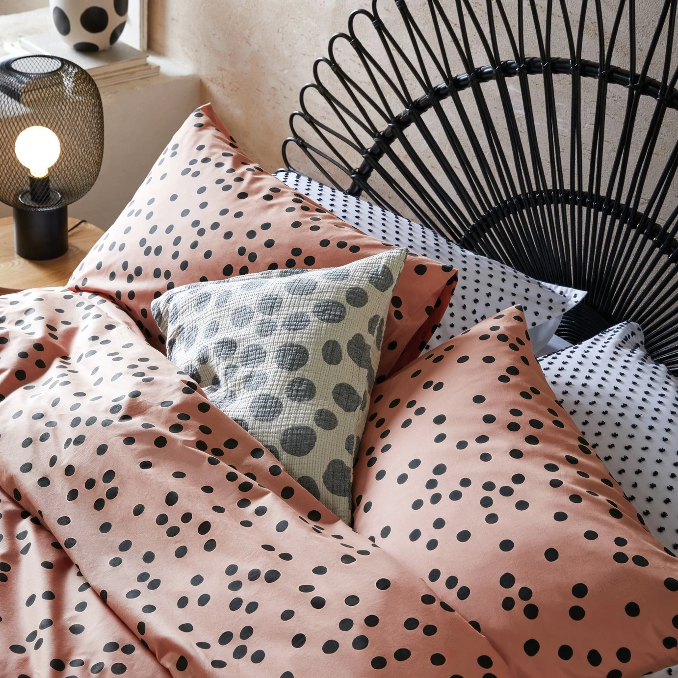 Habitat Cotton Dot Penny Pink & Black Bedding Set - Single - Image 5