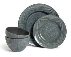 Habitat 12 Piece Stoneware Felicity Dinner Set - Blue