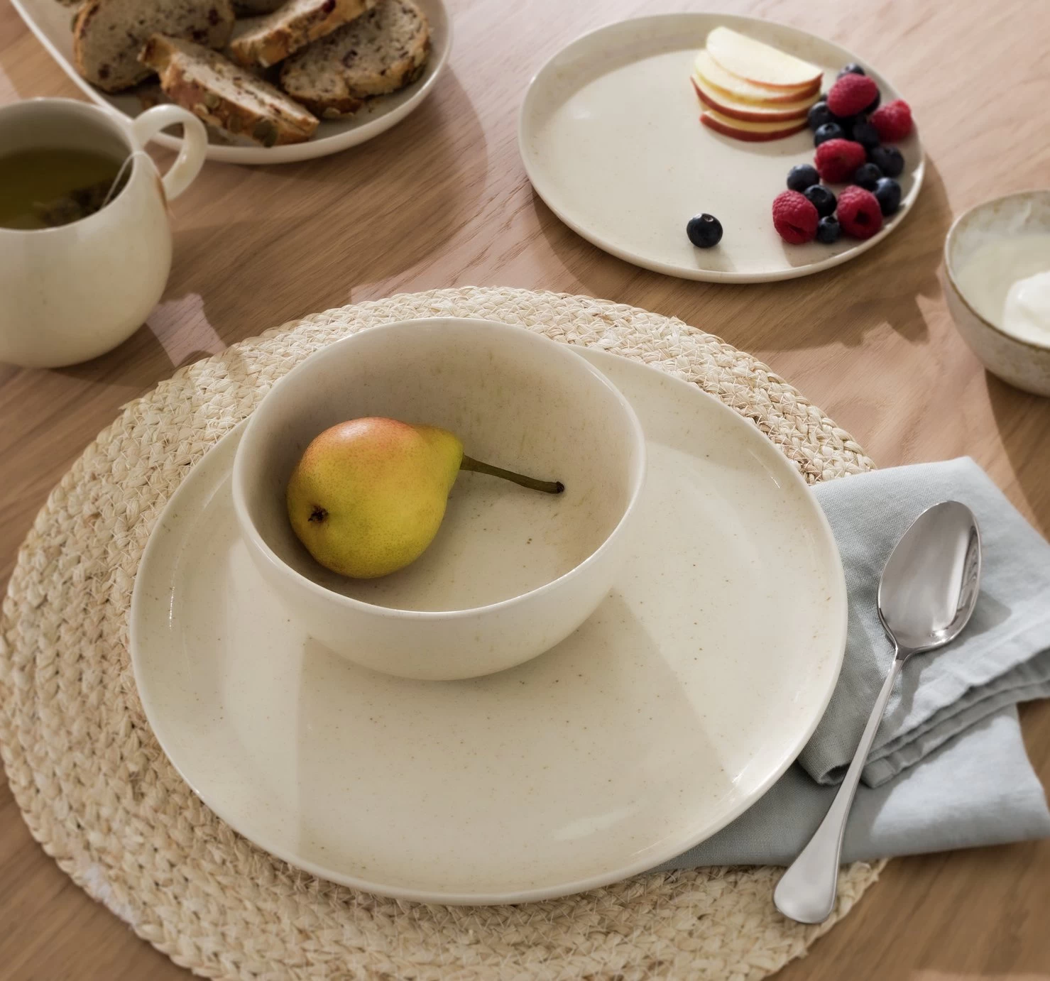Habitat Evora 12 Piece Stoneware Dinner Set - Natural - Image 2