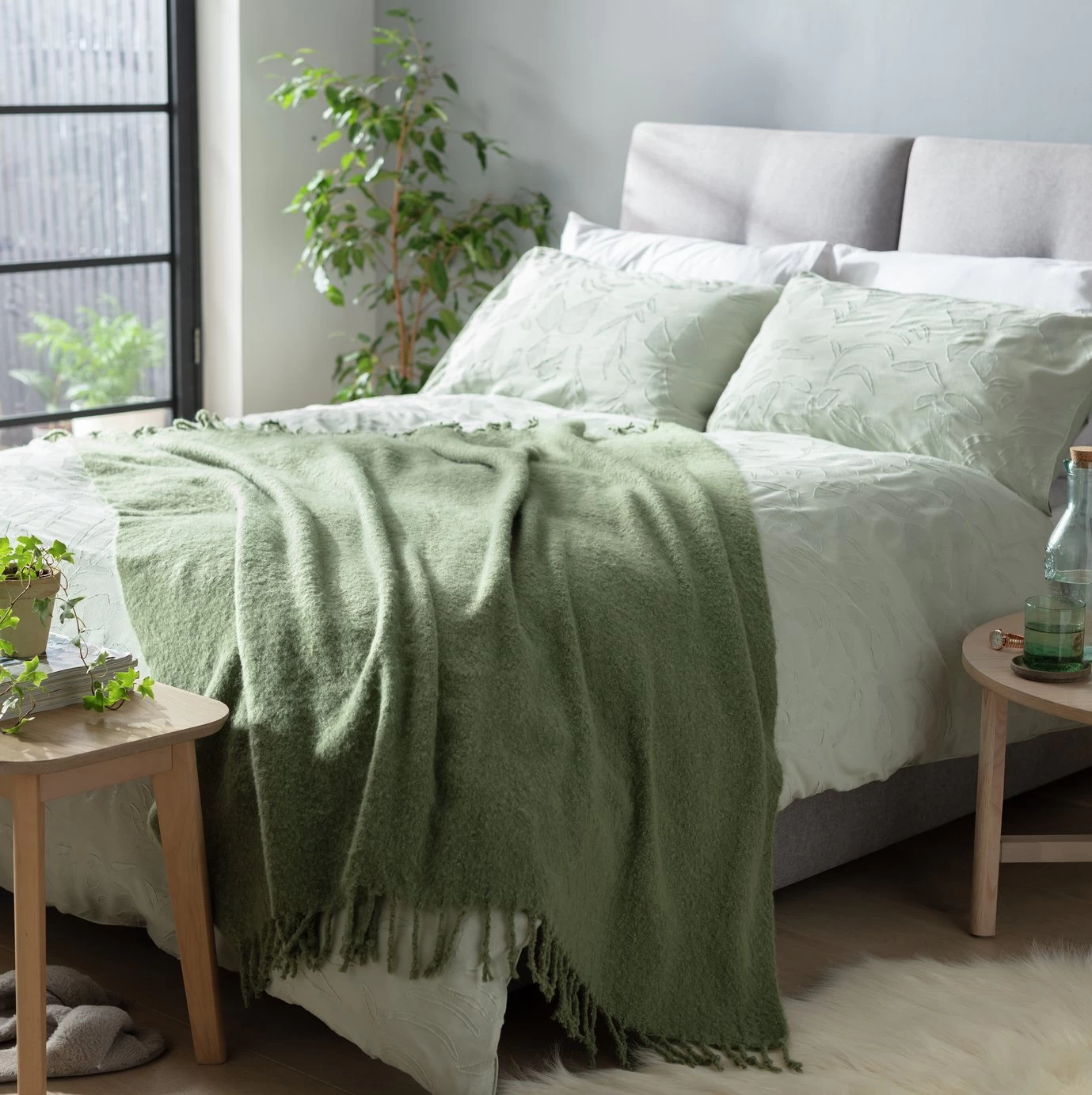 Habitat Faux Mohair Throw - Sage Green - 125x150cm - Image 2
