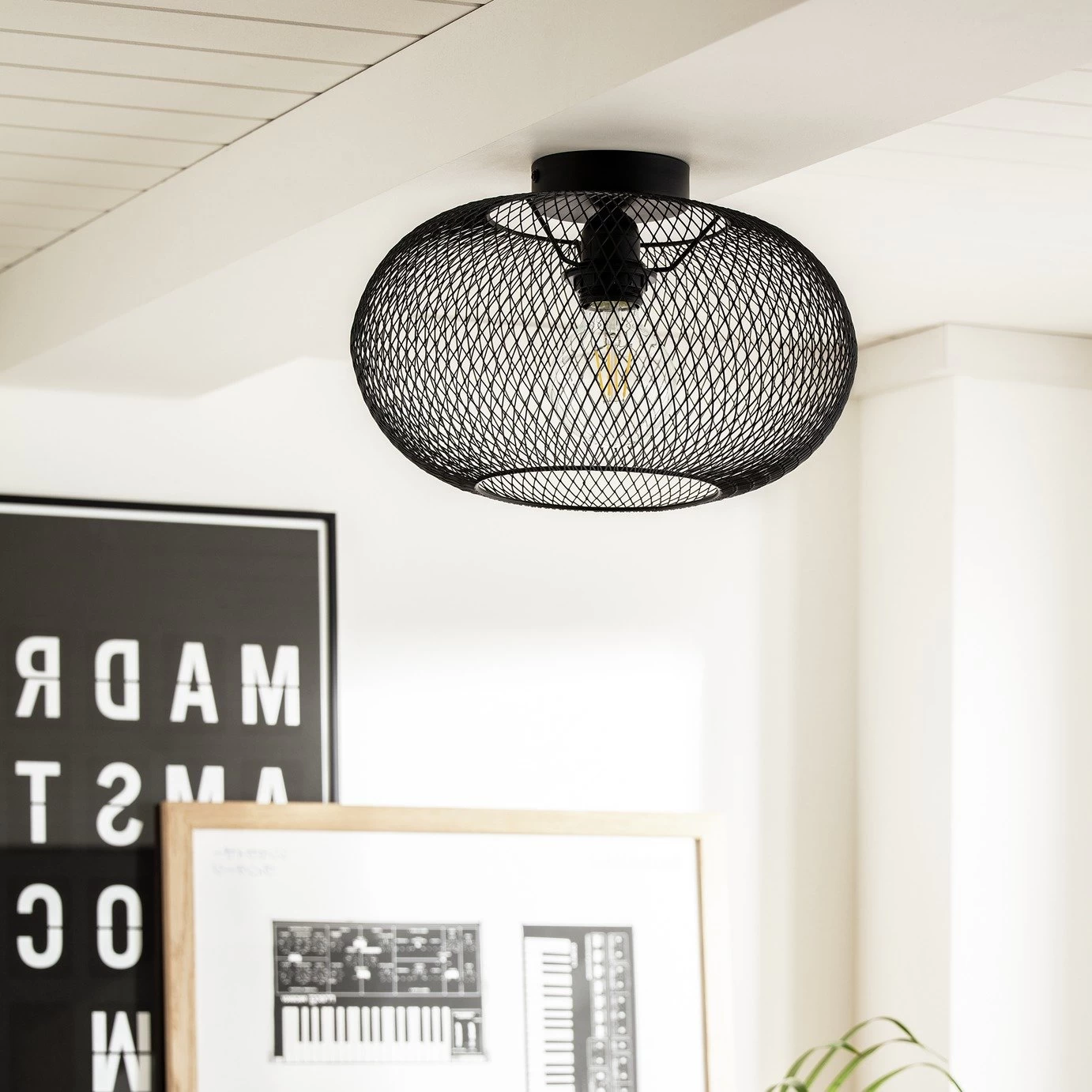 Habitat Tumba Mesh Flush To Ceiling Light - Black