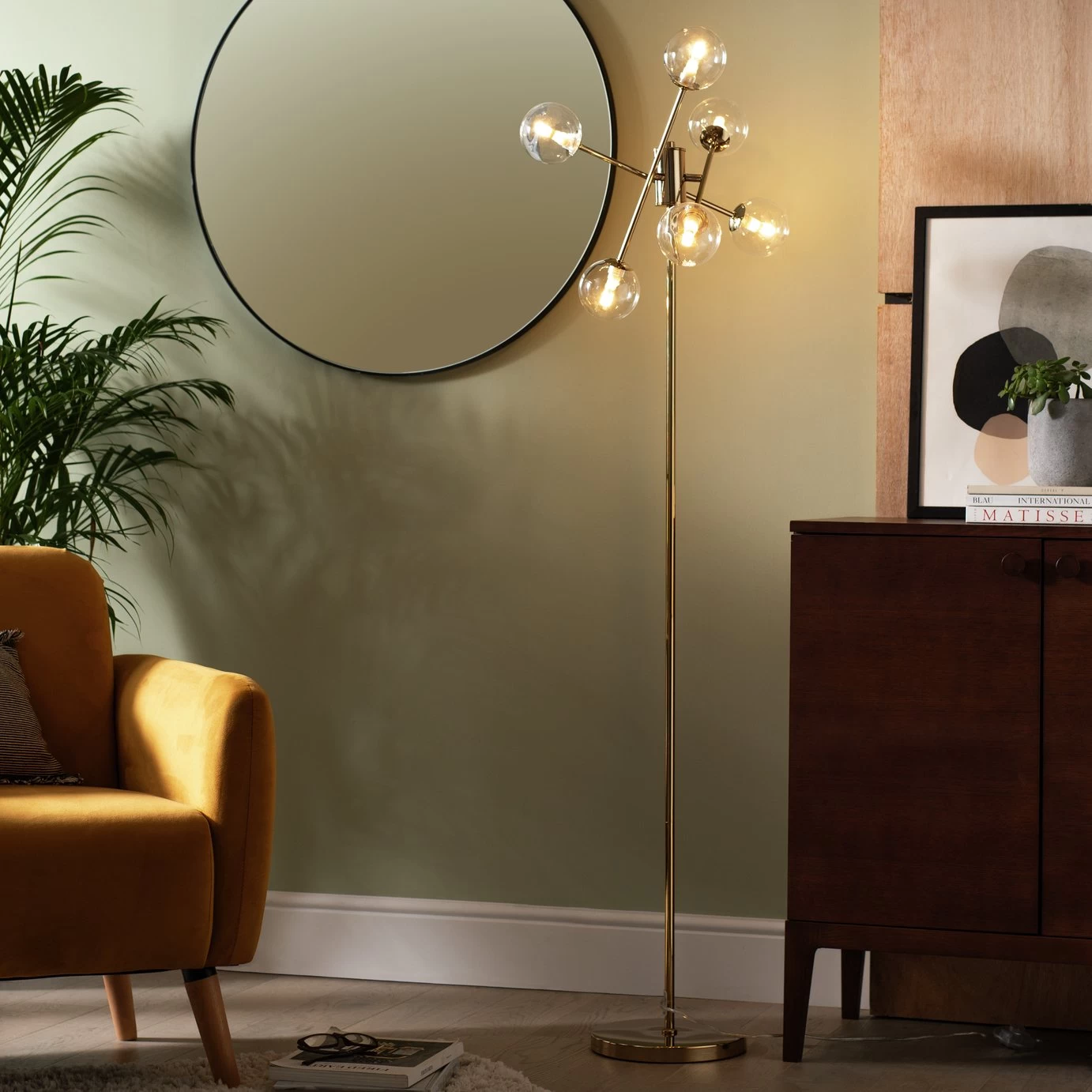 Habitat Glam 6 Light Glass Floor Lamp – Gold