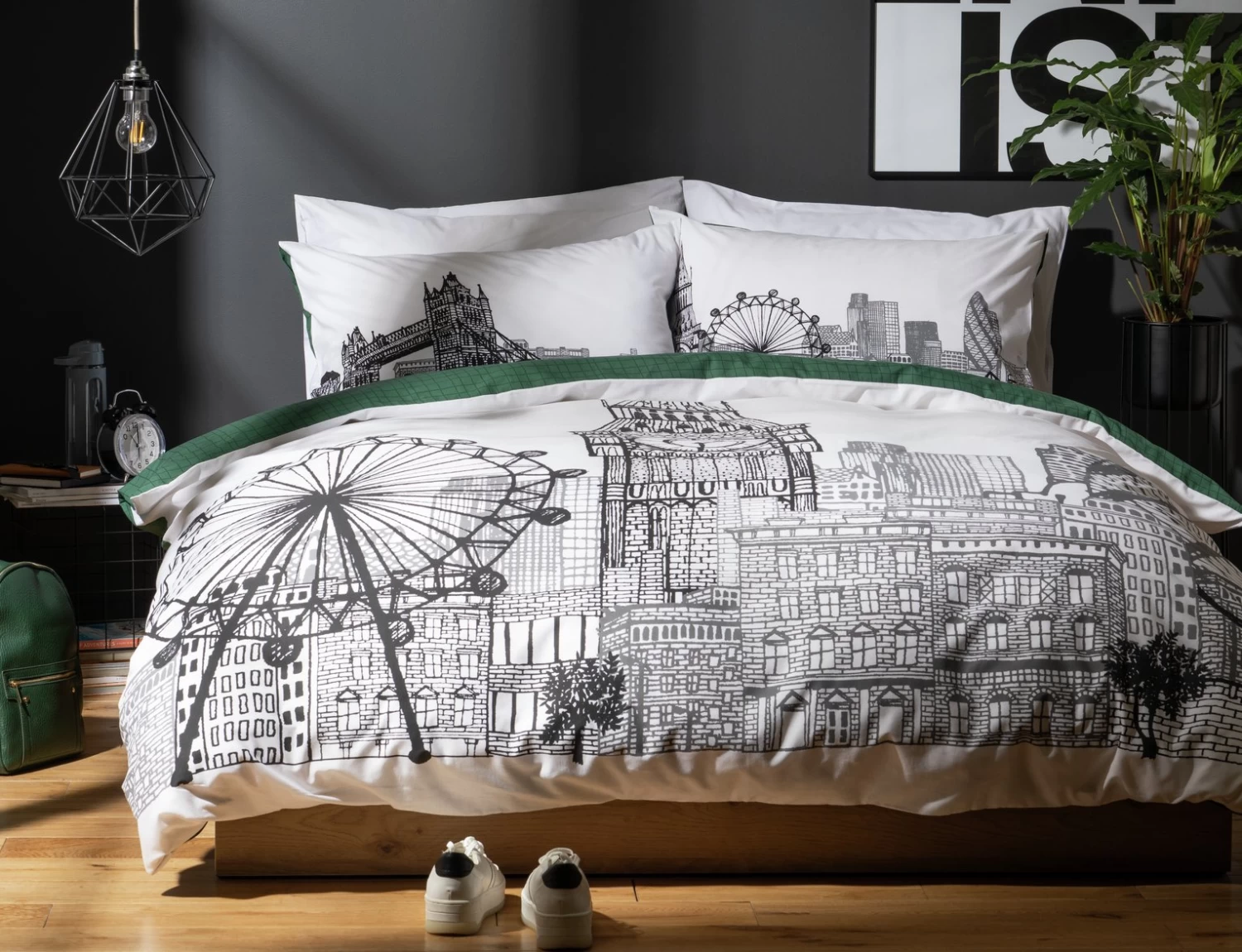 Habitat London Skyline Print Black &White Bedding Set-Single - Image 6