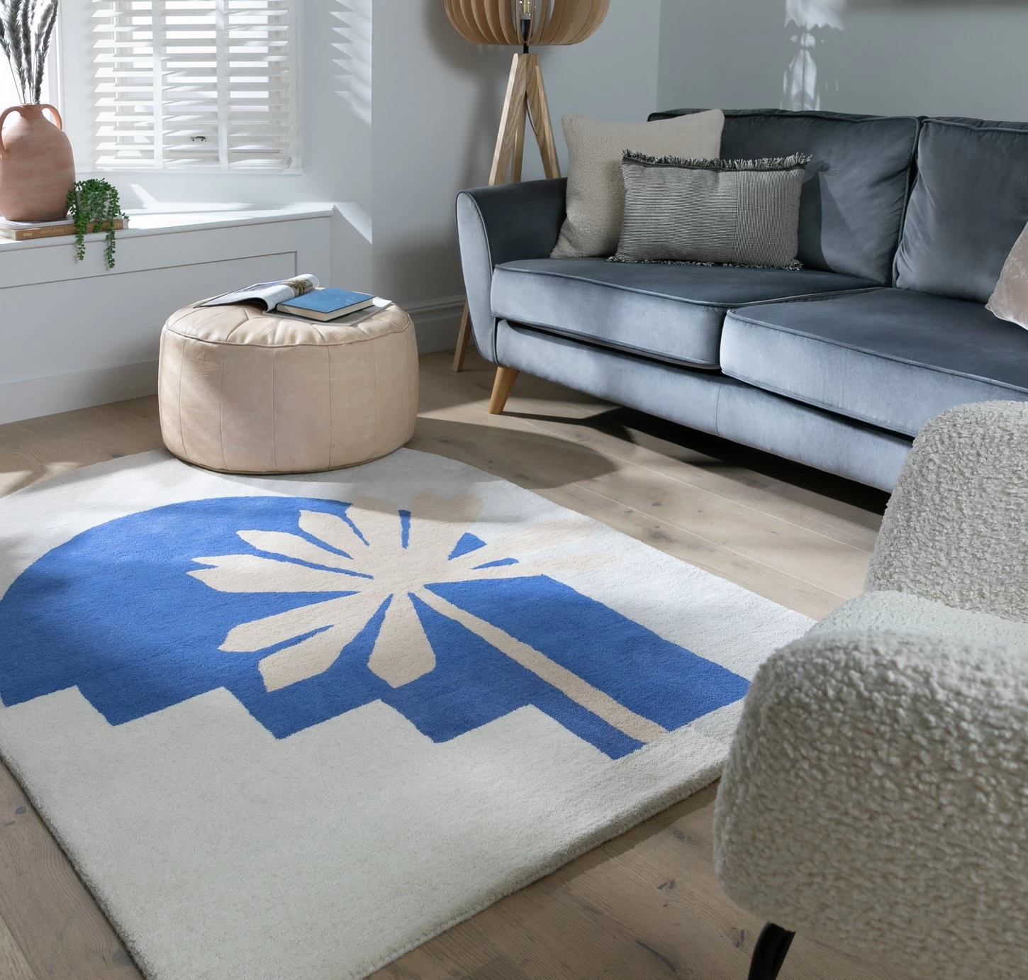 Habitat Arch Palm Wool Rug - Cream & Blue - 120x170cm - Image 2