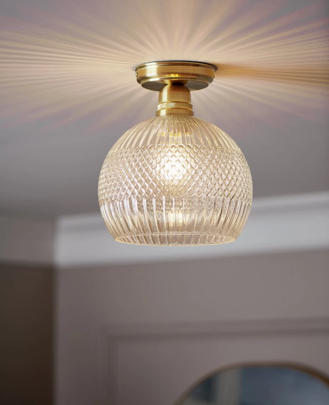 Habitat Perses Cut Glass And Brass Flush To Ceiling Light - Image 5