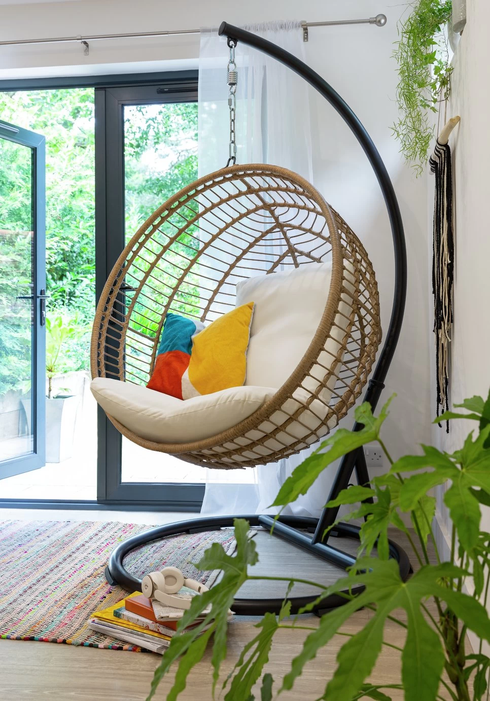 Habitat Dove Rattan Effect Hanging Egg Chair - Natural - Image 8