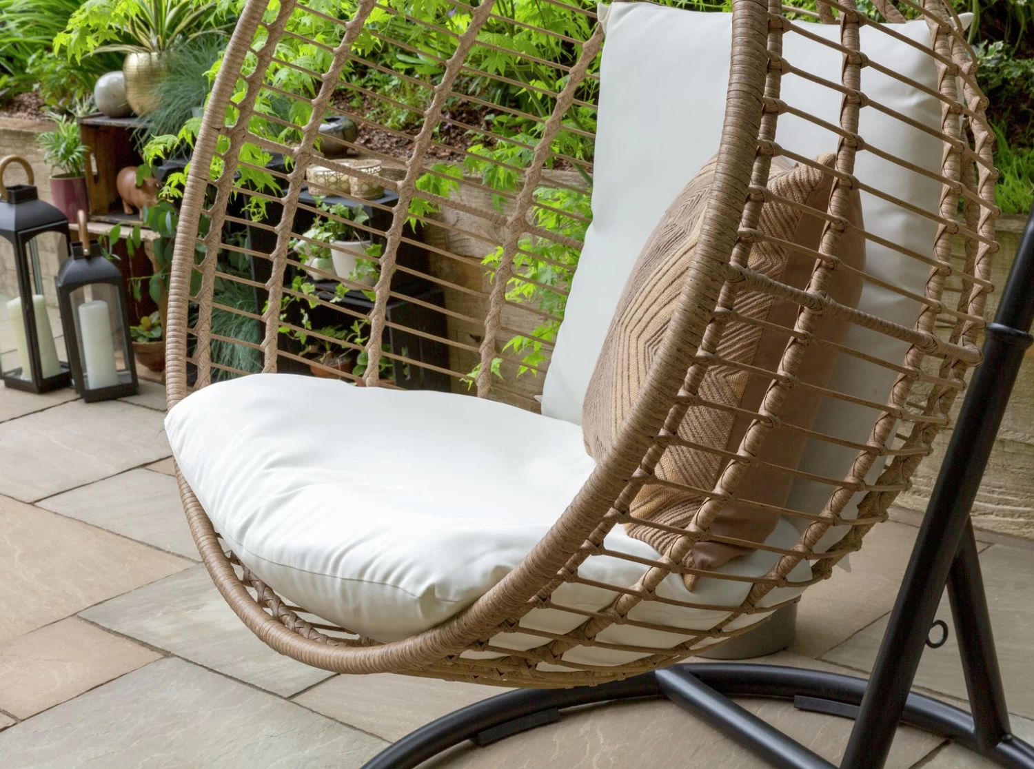 Habitat Dove Rattan Effect Hanging Egg Chair - Natural - Image 9