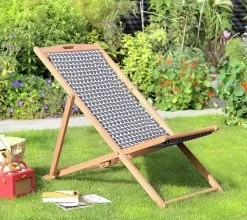 Habitat Folding Wooden Garden Deck Chair - Charcoal
