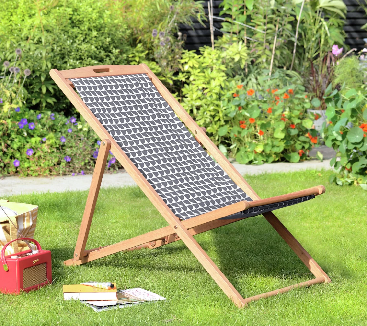 Habitat Folding Wooden Garden Deck Chair - Charcoal - Image 9