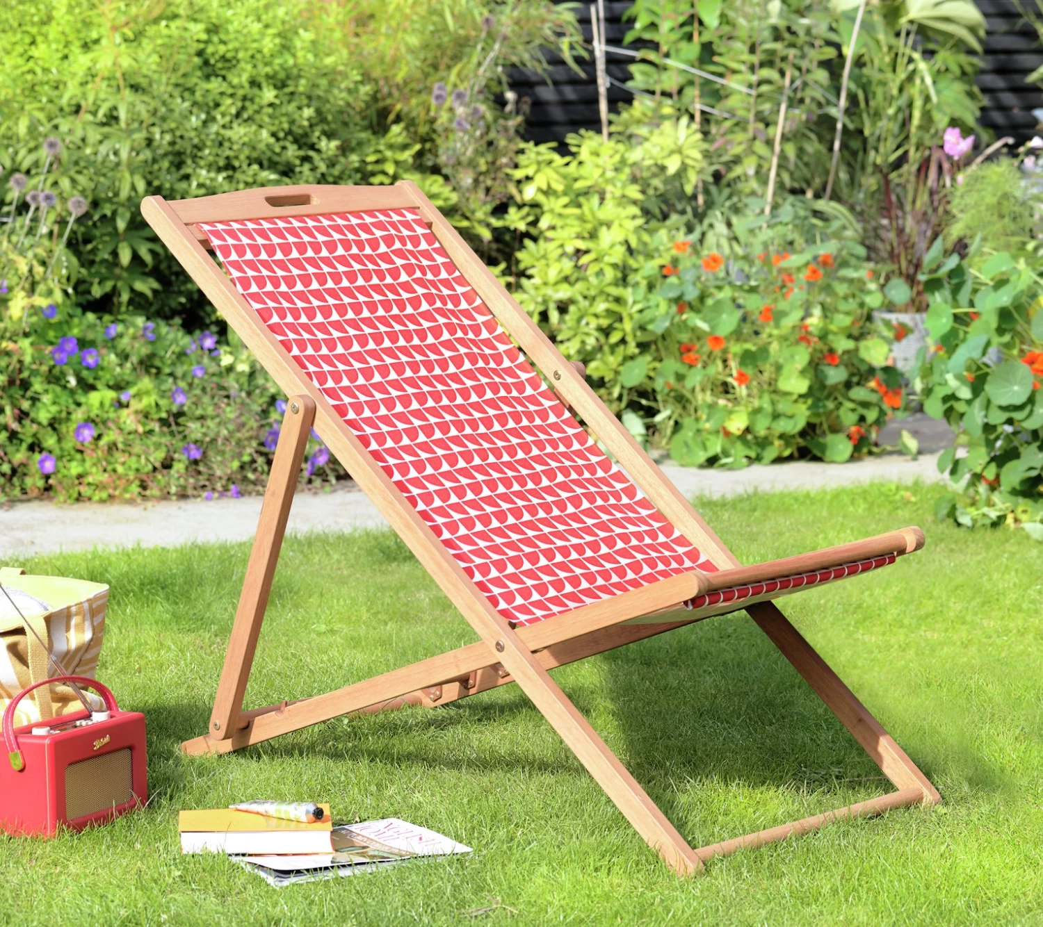 Habitat Folding Wooden Garden Deck Chair - Yellow - Image 2