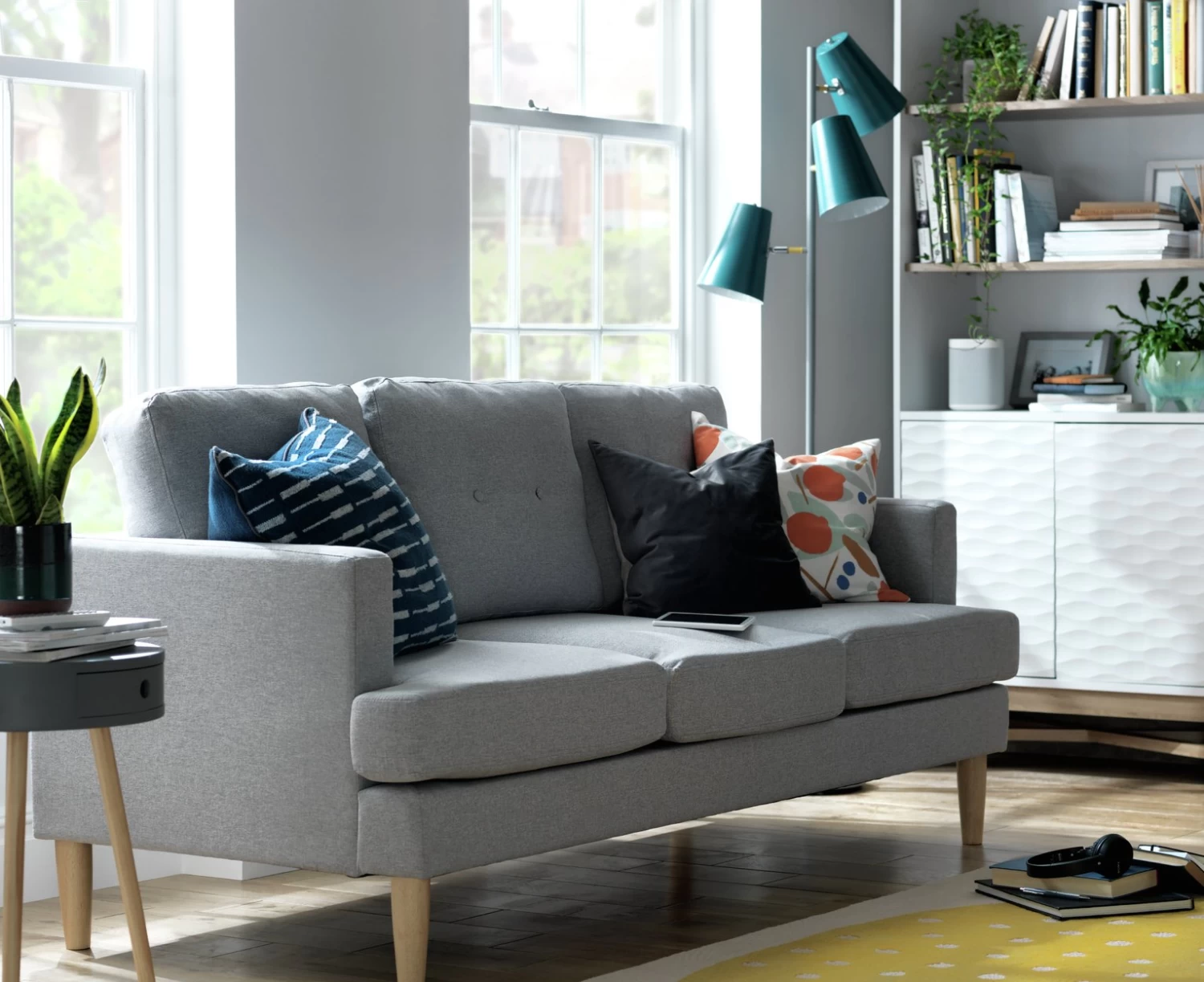 Habitat Joshua Fabric 3 Seater Sofa - Blue - Image 2