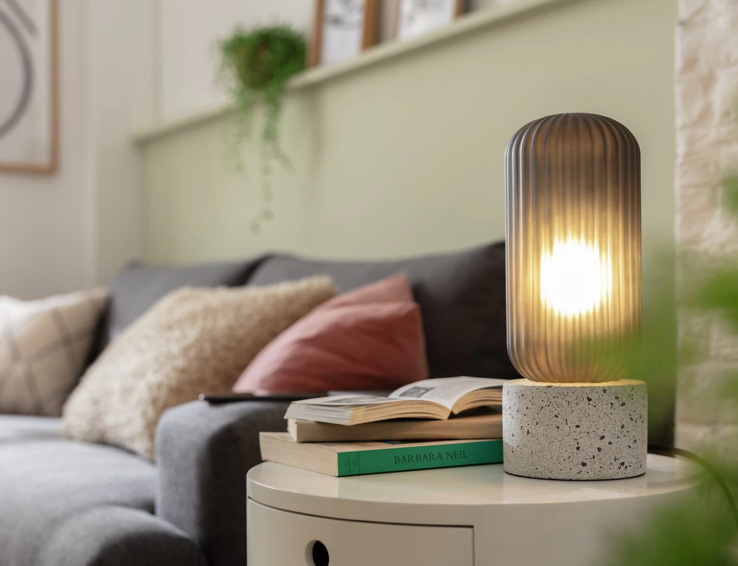 Habitat Rallie Smoked Glass Terrazzo Table Lamp – Grey - Image 6