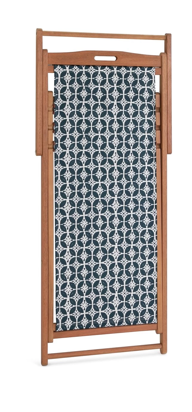 Habitat Folding Wooden Garden Deck Chair - Blue - Image 7