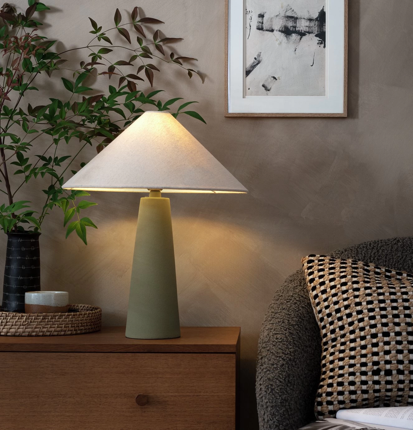 Habitat Conical Ceramic Table Lamp - Olive & Beige